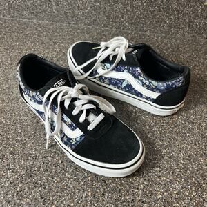 VANS Classic Floral Black Suede Canvas Skate Shoes Womens Size 7 Lace Up Low Top